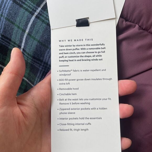 NWT Lululemon Wunder Puff Waist Jacket Cassis Women Size 4 MSRP$328 - Picture 12 of 16